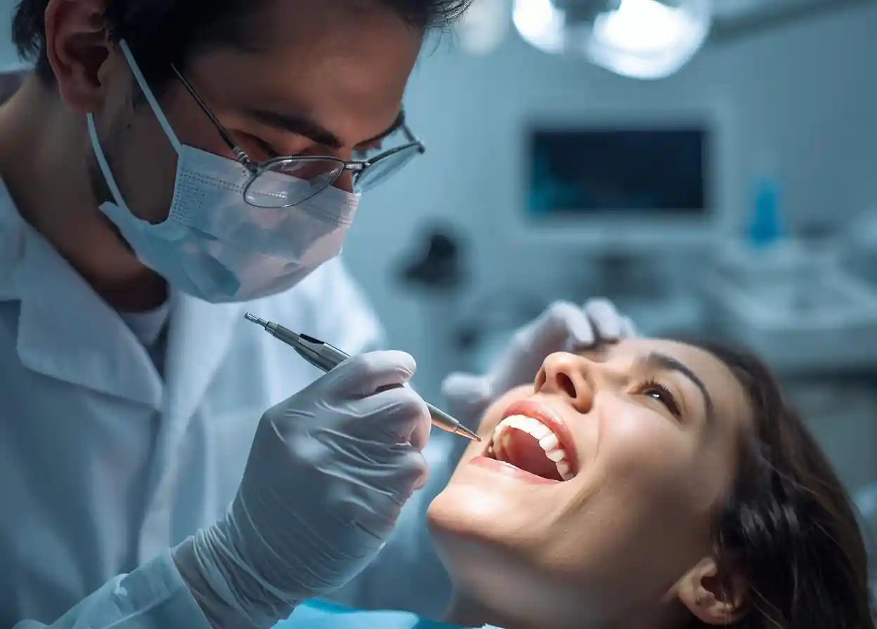 pani stomatolog podczas pracy przy wybielaniu zębów (1)